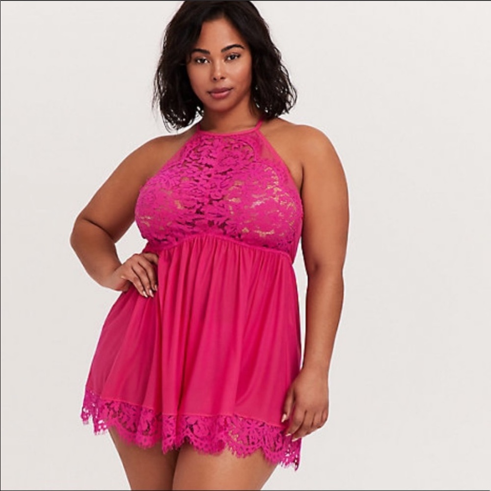 NWT SZ 1X TORRID HOT PINK BABYDOLL LINGERIE